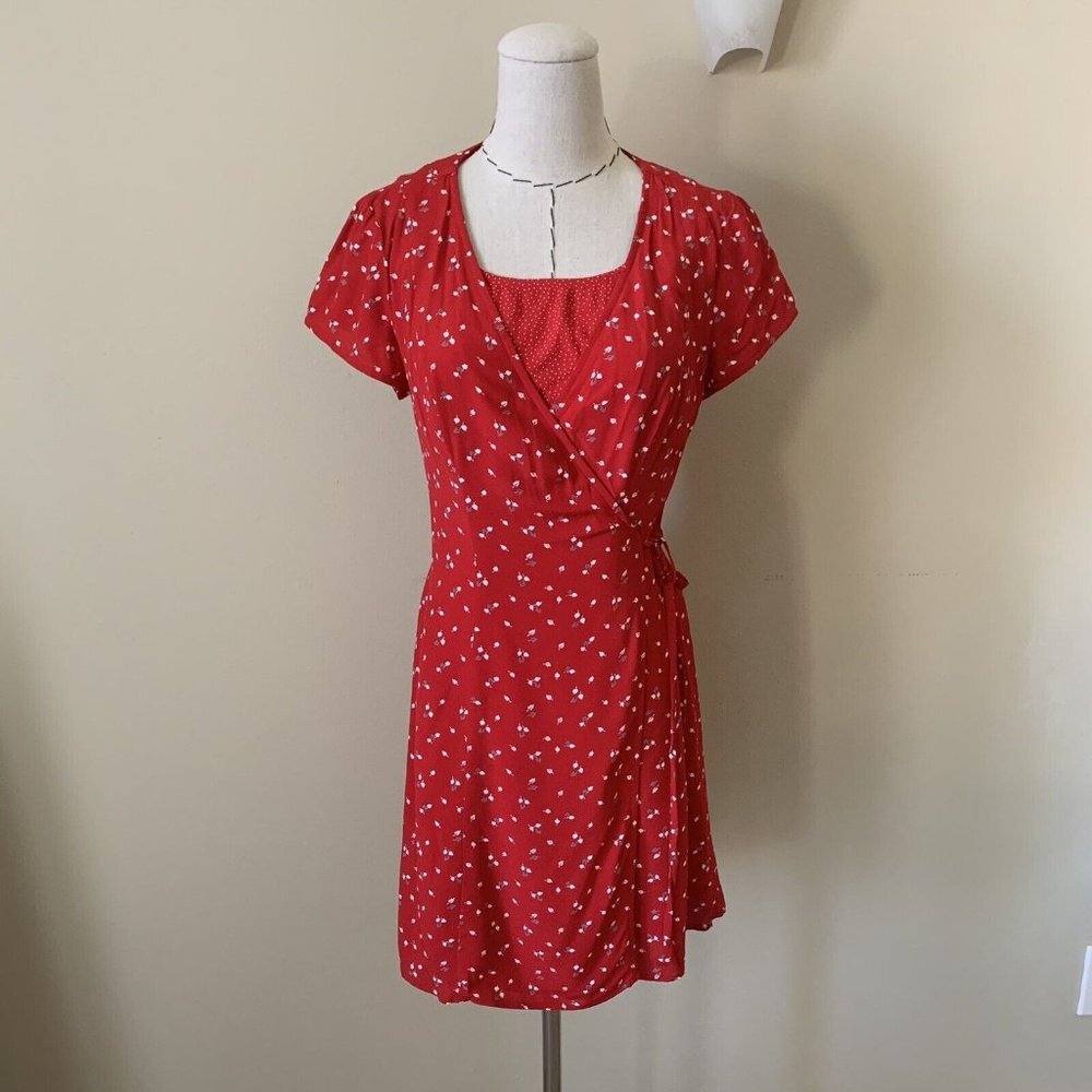 Vintage 90s Y2K LAUNDRY Shelli Segal Ditsy Floral Mini Wrap Dress Grunge Cottage